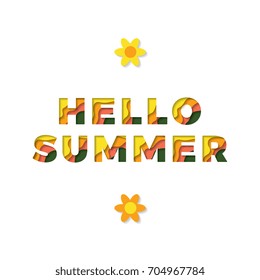 hello summer text with paper cut layers 3d effect