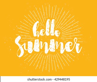 Hello summer text. Positive vector calligraphic illustration. Usable as greeting card, t-shirt design, poster and print. Typographical design.