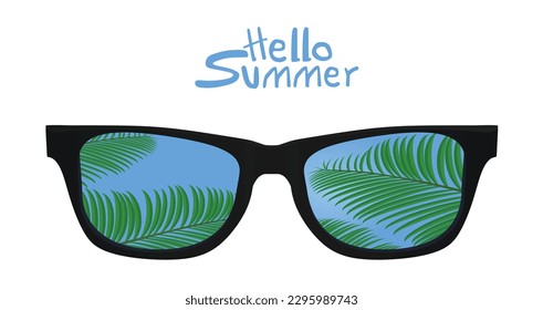 Hola texto de verano con gafas de sol. vector