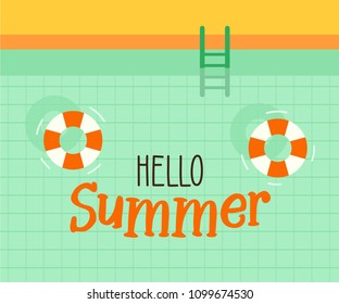 Hello summer text with a swimming pool background. Vector illustration design for seasonal holidays, vacations, resorts, summer related subjects.