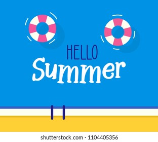 Hello summer text with a swimming pool background. Vector illustration design for seasonal holidays, vacations, resorts, summer related subjects, posters, flyers, party invitations