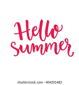 Hello summer text. Vector typography. Brush lettering design