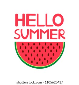 Hello summer text and watermelon icon. Vector illustration