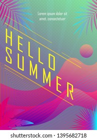 Hello Summer texts with abstract design , Vector illustratio