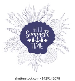 Hello Summer Time Banner Template, Summer Time Inspirational Poster, Banner, Card, Invitation, Logo, Label, Print Vector Illustration