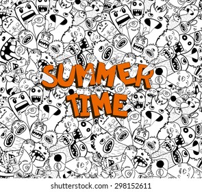 Hello summer time doodle hipster background