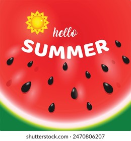 Hello Summer time greeting with  close up watermelon 