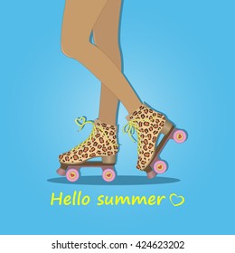 Hello summer. Summer time. Holidays. Summer rest. Vector illustration. Image skating.