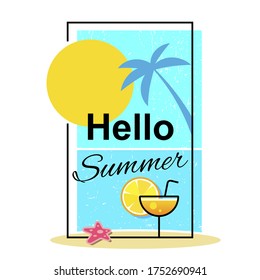 Hallo Sommer . Vorlagen für die Sommerzeit-Logos. Isolierte Typografisches Design-Label. Sommerferien für Einladung, Grußkarte, Drucke und Poster. Genießen Sie die Beach Party