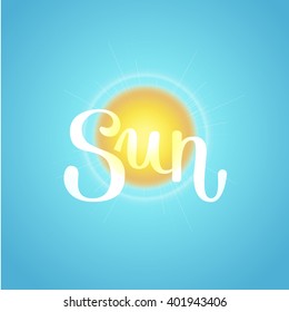 Hello summer, summer time. Poster on sun background. Hand-drawn, lettering design for invitation and greeting card. Vector Illustration.