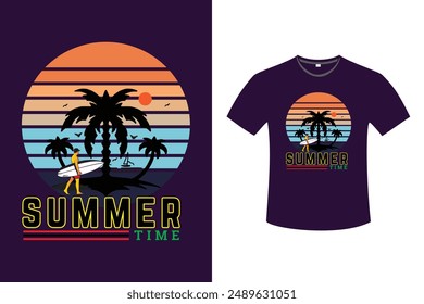 Hello Summer Time Retro T-shirt Design