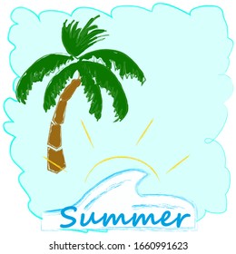 Hello Summer .Time to travel.Time for fun.Holiday scene with vacation scene and wave.Season.