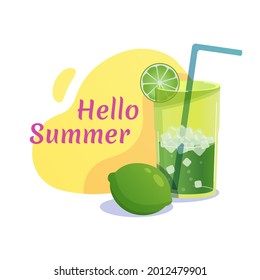 Hello summer. Summer time vector banners, postcards, posters and flyers. Conceptual design of summer time on white background.