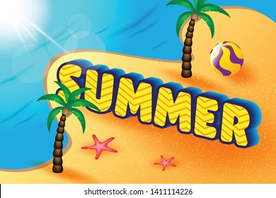 Hello Summer Time Vector Design with Colorful Beach Elements Ilustration