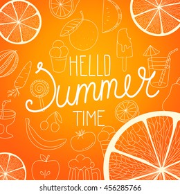 Hallo Sommerzeit. Vektorgrafik mit Früchten