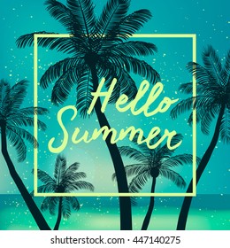 Hello Summer time wallpaper, fun, party, background,  picture, art, design, travel, poster, event. Vector illustration