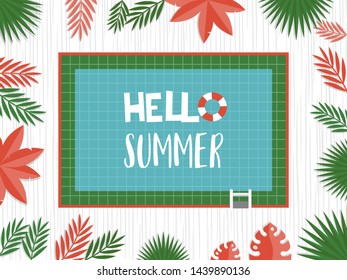 Hello Summer, Top view Swimming pool vector illustration