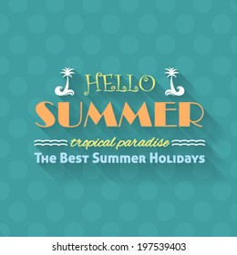 Hello Summer, Travel Badge and Web Banner Vector Flat Design