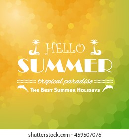 Hello Summer, Travel Badge and Web Banner Vector Flat Design, Low Poly Background