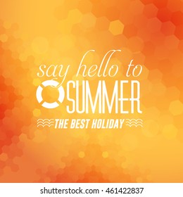 Hello Summer, Travel Badge and Web Banner Vector Flat Design, Low Poly Background