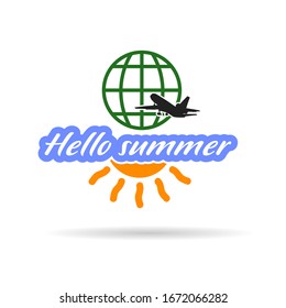 hello summer with travel icon illustration in colorful