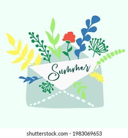 Hola, verano. Plantillas de arte abstracto de moda. Adecuado para publicaciones en medios sociales, aplicaciones móviles, diseño de carteles. Antecedentes de moda vectorial. Hojas y plantas. Vacaciones de verano. Ventas de verano