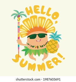 Hello summer tribal chief with pineapple
