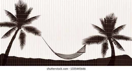 Hello summer. Tropical summer background with with palms, sky and sunset. Summer placard poster flyer invitation card. Summer time. Colorful vector illustration for banners, Wallpapers, flyers.