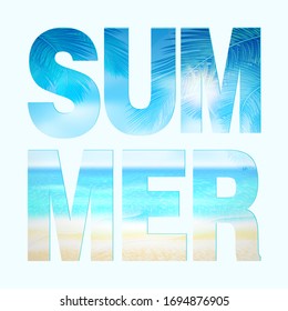 Adiós verano. Fondo tropical de playa con arena amarilla, océano azul y cielo. Plantilla de diseño para banner, afiche o folleto de fiesta. Concepto de vacaciones o paraíso. Ilustración vectorial.