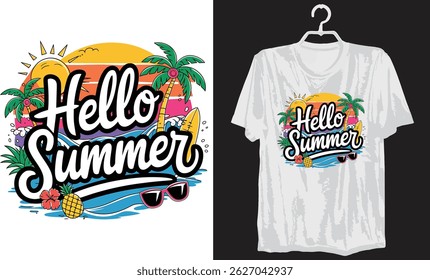 Hello Summer Tropical Beach Vibes T-shirt Design
