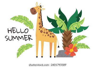 Hello summer tropical holiday animal vacation concept. Vector flat graphic design illustration 
