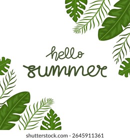 Hello summer with tropical leaves corner