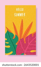 Hello Summer Tropical Leaves Vector Illustration.