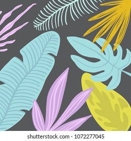 Olá padrão tropical de verão com folhas de selva e frondes de palmeira.  Ilustração da hora de verão.