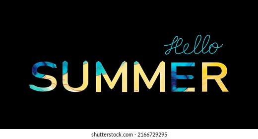 Hello SUMMER t-shirt design on the black background. Print. Creative vector illustration.