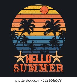 Hello Summer T-Shirt Design, t-shirt design vector, (summervacation t-shirt design)