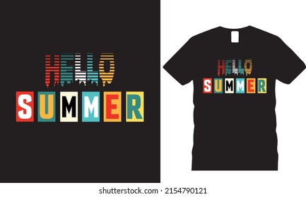 Hola patrón de diseño de camisetas de verano y vectores de afiches. Camiseta de verano con ciervo, rifle, vectores. Grungy diseño para etiqueta, emblema, placa. Cita divertida.