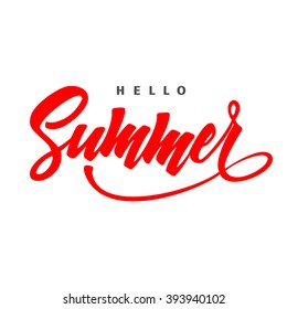 Hello Summer. Typographic design, Hand written . Summer.Summer design. Lettering,Summer Concept.