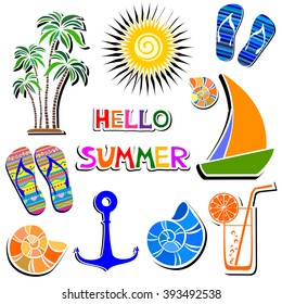 Hello Summer. Summer typographic design isolated on white. Vector Illustration
