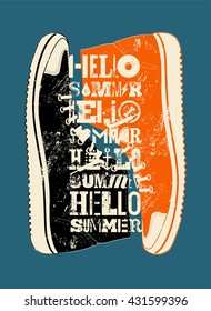 Hello Summer! Summer typographic grunge retro poster design. Vector illustration.