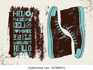 Hello Summer! Summer typographic grunge retro poster design. Vector illustration.