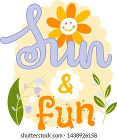Hello Summer typographic logo sign on withe background. Sea plants, sun, beach sea and travel vector illustration. Holliday i love summer logo icons sun and fun rest