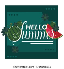 Hello Summer typographical background with tropical plants