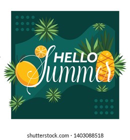 Hello Summer typographical background with tropical plants