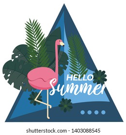 Hello Summer typographical background with tropical plants