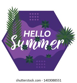 Hello Summer typographical background with tropical plants