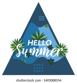 Hello Summer typographical background with tropical plants