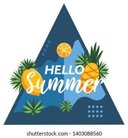 Hello Summer typographical background with tropical plants