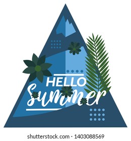 Hello Summer typographical background with tropical plants
