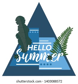 Hello Summer typographical background with tropical plants